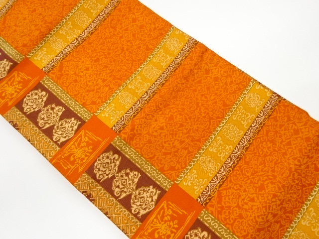 リサイクル　横段に抽象模様織出し名古屋帯